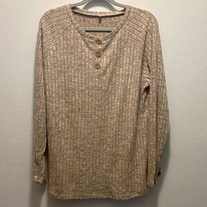 Beige Ribbed Long Sleeve Sweater